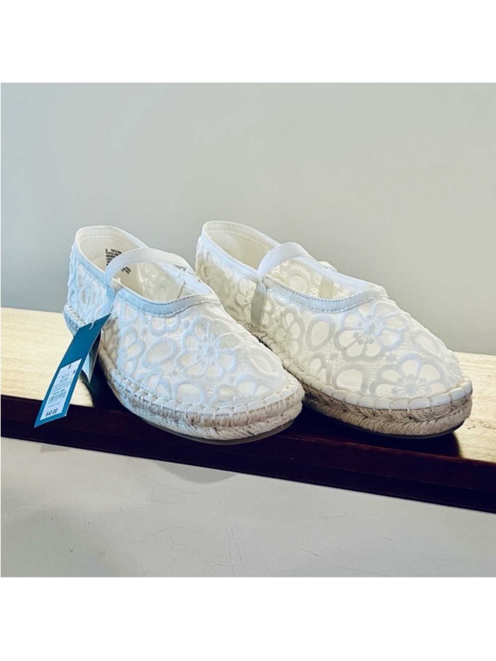Women's Celia Floral Lace Mary Jane Espadrille Flat with Memory Foam Insole.